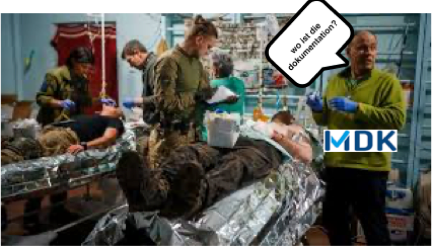 der mdk kontrolliert im krieg. unangekündigt. mängel vorprogrammiert. ww3 und mdk? schon jetzt realität.